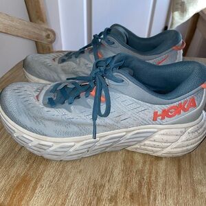 Hoka Women's Light Blue Teal Athletic Running Shoes with Coral Accents